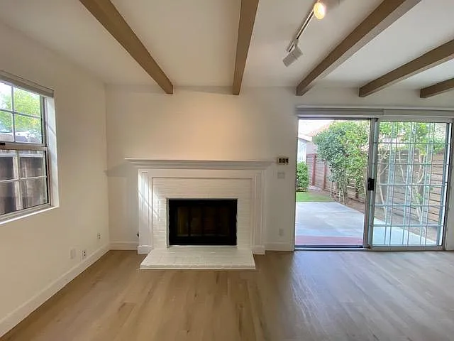 Gas burning fireplace.