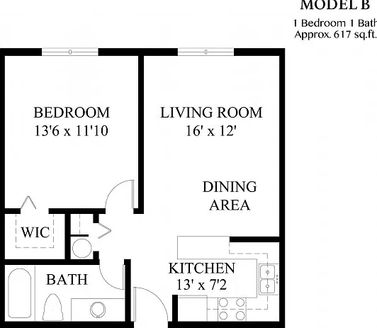 Model B - 1 Bedroom, 1 Bath Model B - 1 Bedroom, 1 Bath