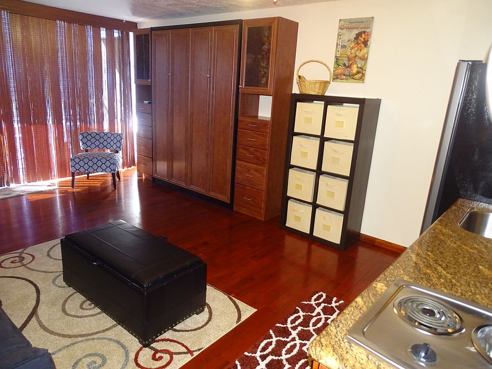Main living space with murphy bed up