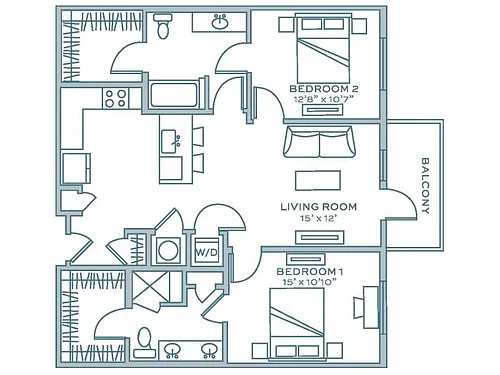 Floor plan Two Bedroom Two Bath (1119 SF)