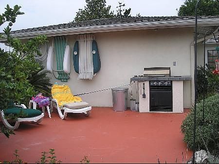 View of built-in BBQ Island looking from yard