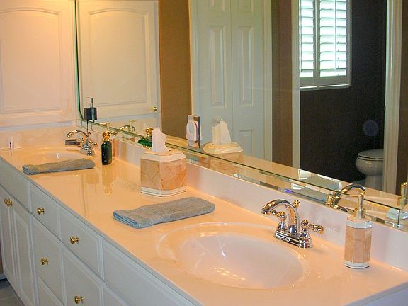 Master bathroom has his/her sinks