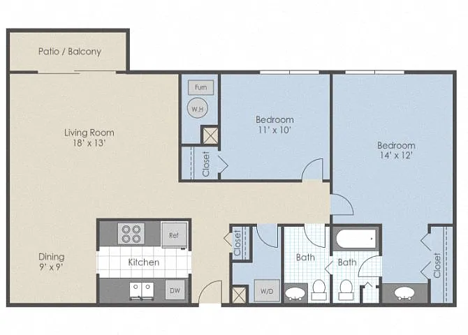 Floor plan 2 Bed 1.5 Bath C
