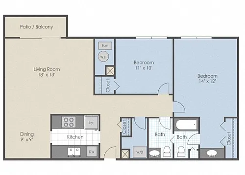 Floor plan 2 Bed 1.5 Bath C