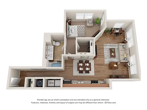Floor plan A3A One Bedroom / One Bath