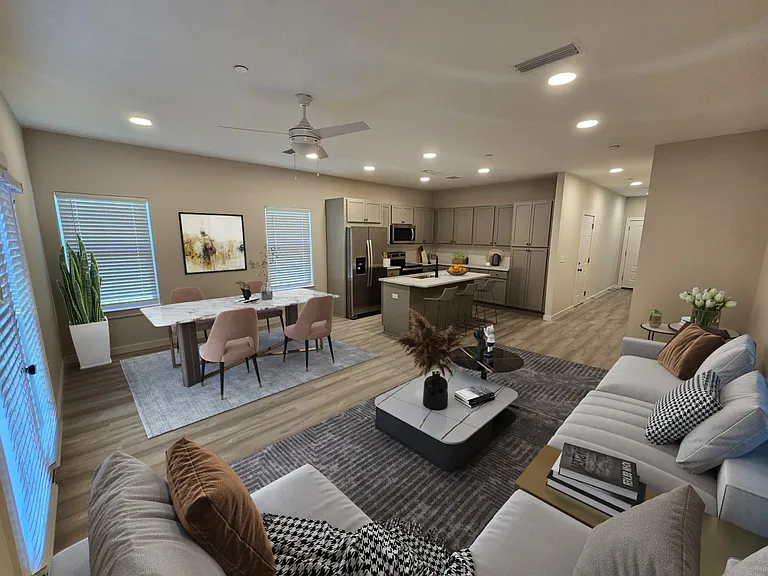 virtually staged kitchen & living room