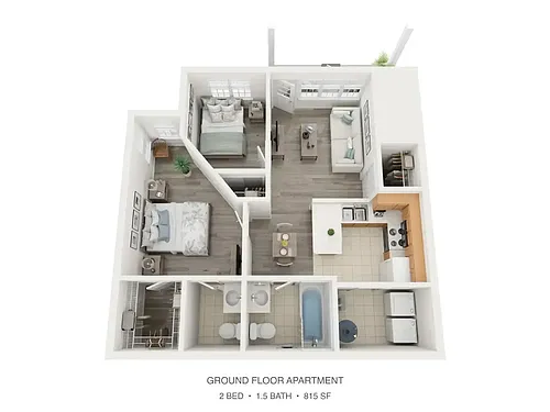 Floor plan 2 Bed 1.5 Bath Apartment