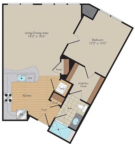 Floor plan 1 Bed/1 Bath-A3-Emory