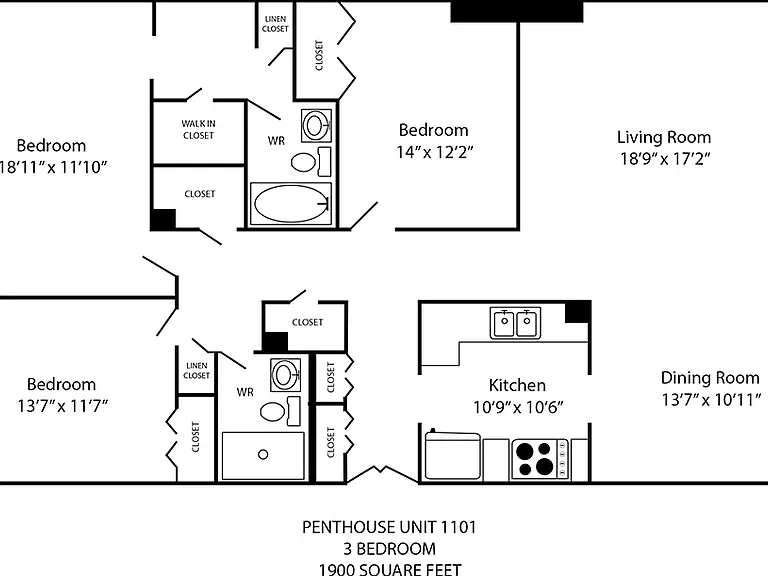 Newly renovated three bedroom penthouse suite features an outdoor terrace with beautiful southwestern and southeastern views of the city. 

This spacious suite comes with stainless steel appliances, walk-in closet and more.