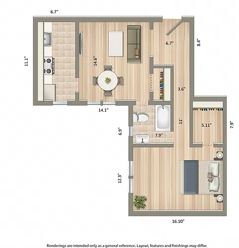 Floor plan 1 Bedroom E