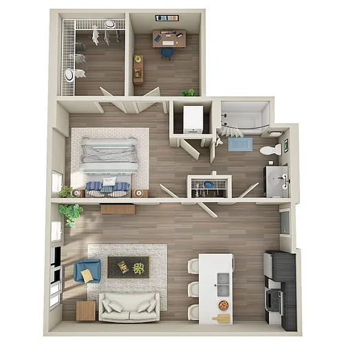 Floor plan 1 Bed, 1 Bath Den - C