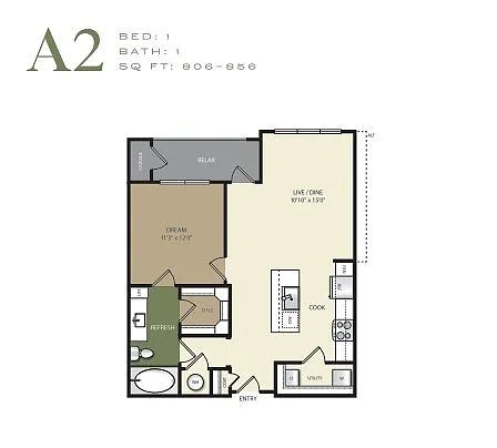 Floor plan One Bed One Bath A6.1