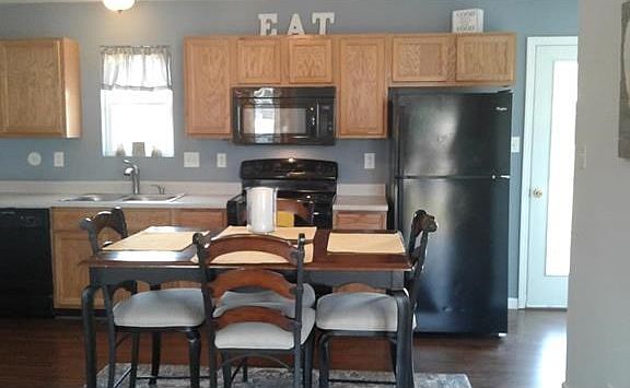 Kitchen with All black appliances.