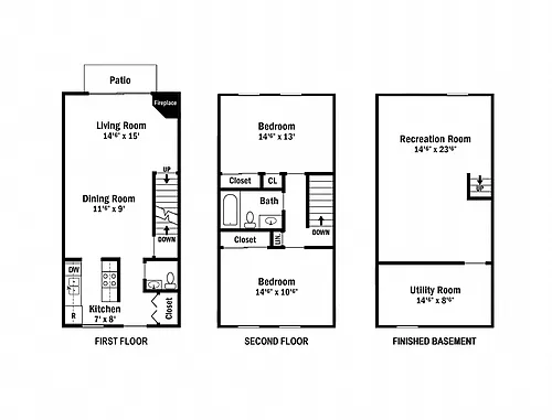 Floor plan 2 Bedroom 1.5 Bath Townhome