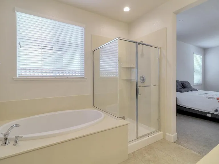 Master bedroom with spa tube.