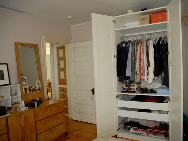 Bedroom 2- has an Ikea closet in room with a small closet to the right of Ikea closet.