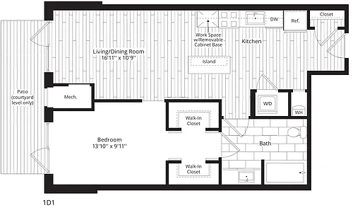 Floor plan 1 Bed/1 Bath