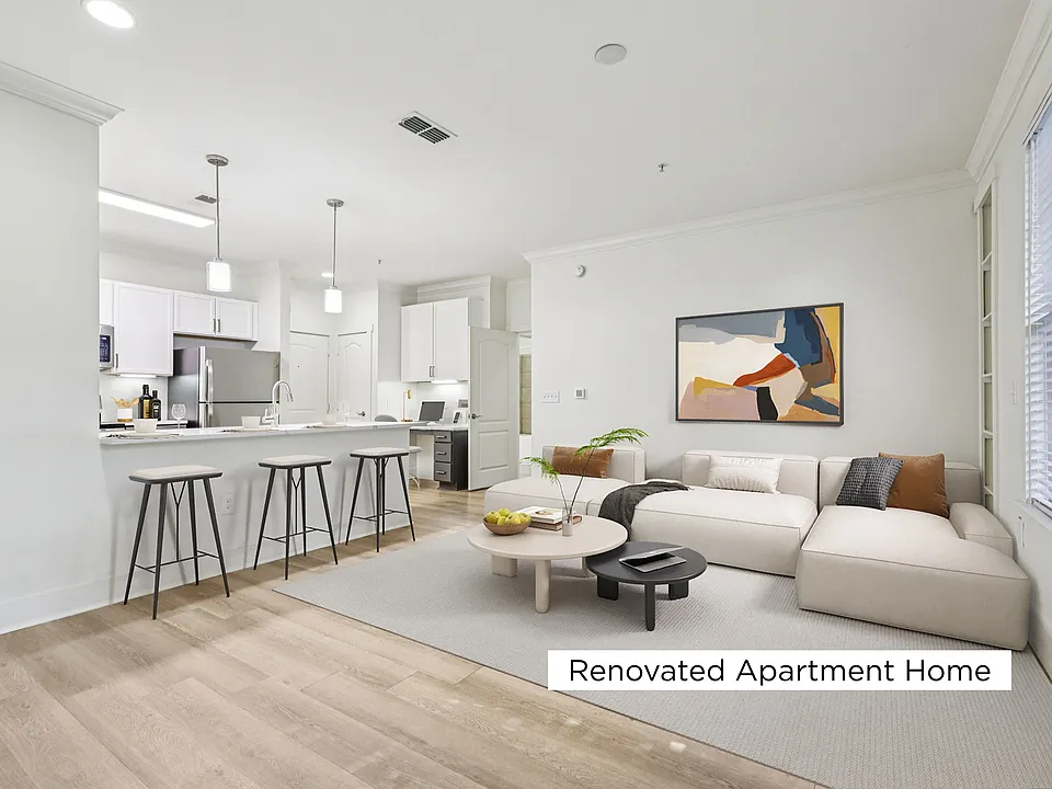 Living Room and Kitchen Renovated Apartment Home