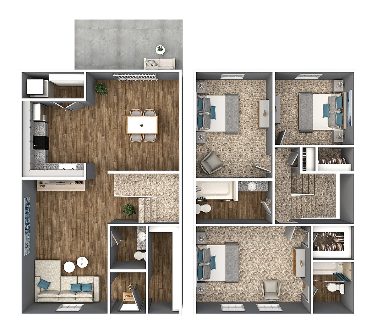 Floor plan 3 Bedroom 2.5 Bath Townhome