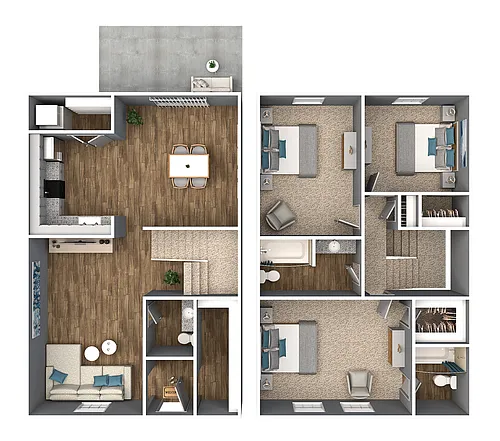 Floor plan 3 Bedroom 2.5 Bath Townhome