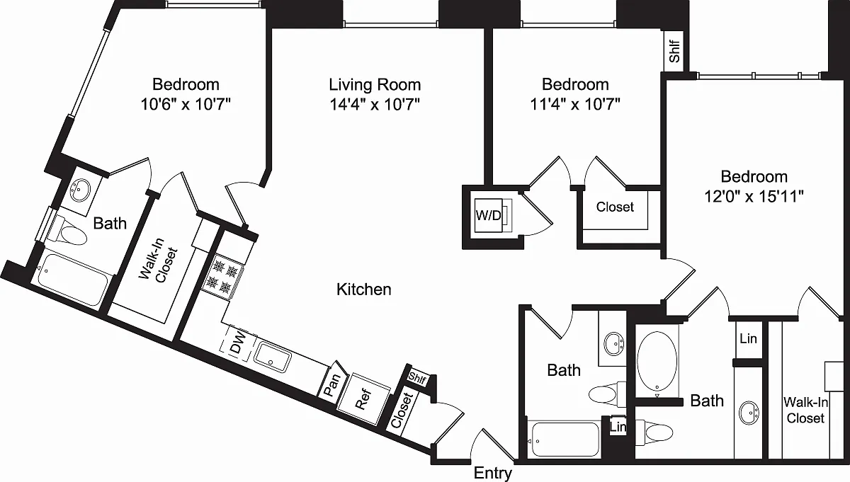 Floor plan Three Bed C2 No Balconies