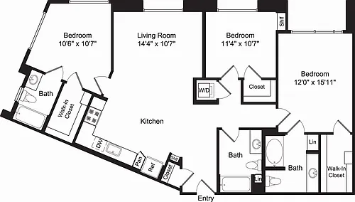 Floor plan Three Bed C2 No Balconies