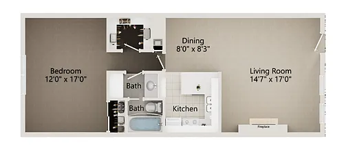 Floor plan 1 Bed 1 Bath