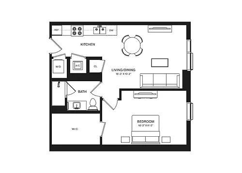 Floor plan 1 Bed/1 Bath-A5