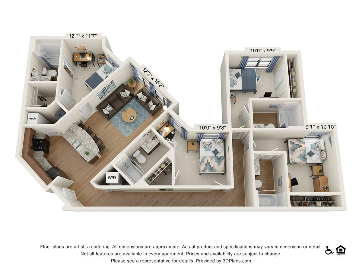 Floor plan 4 Bedroom - 4 Bath (4F)