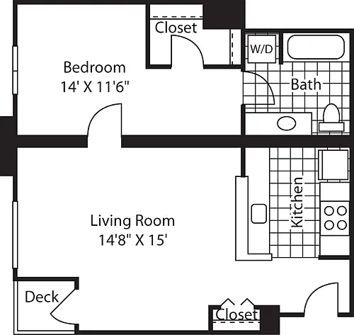 Floor plan 1 Bed 608-1608