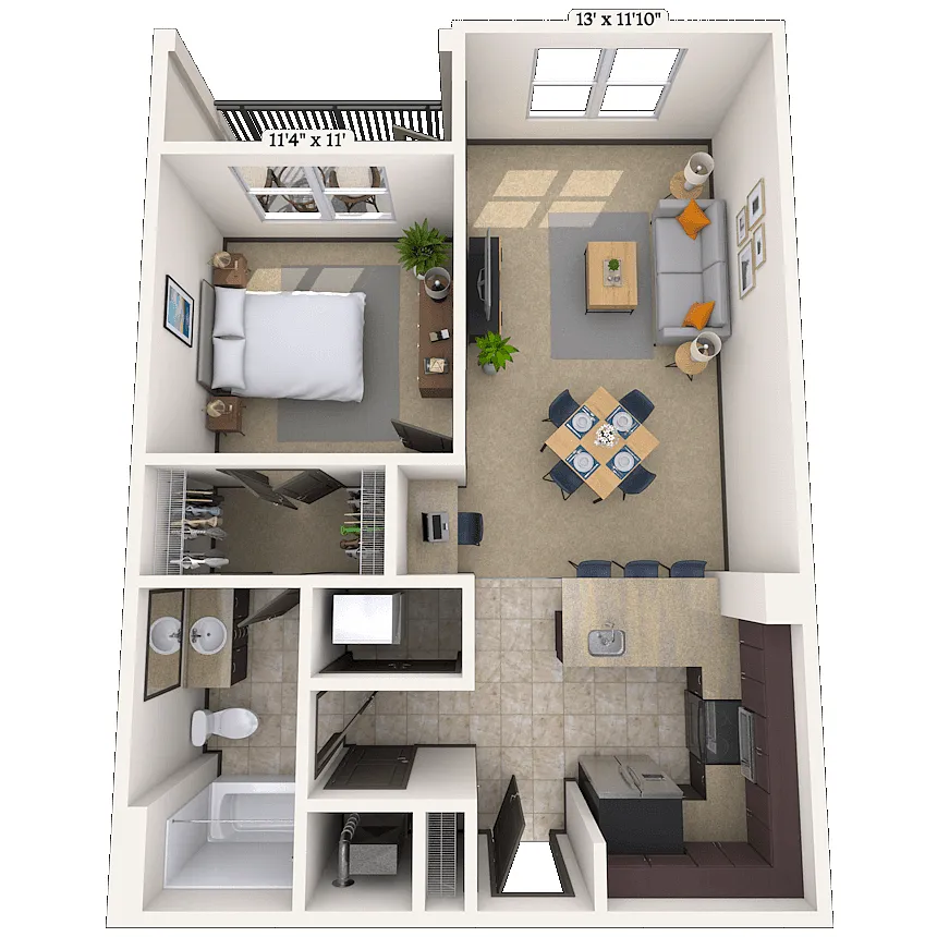 Floor plan Traditional 1x1 723-790 SF