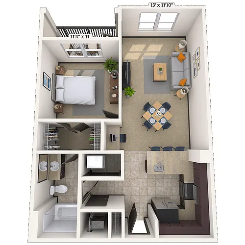Floor plan Traditional 1x1 723-790 SF