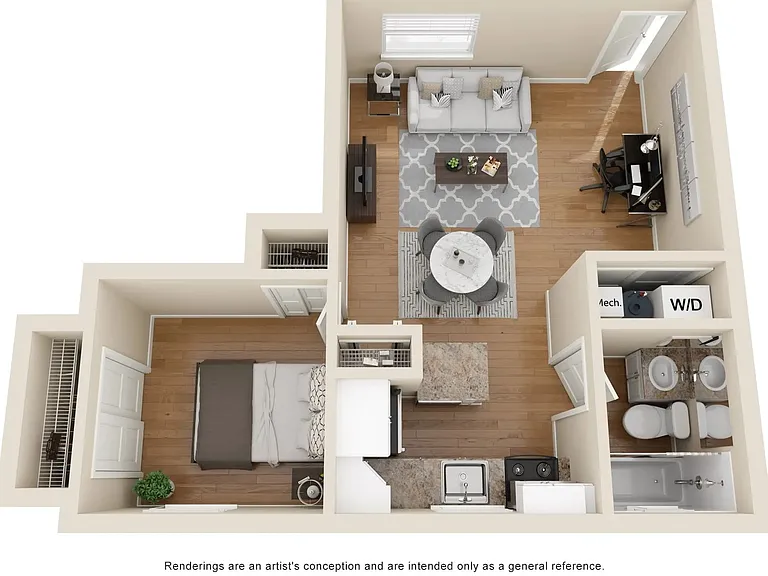 A 3D floor plan rendering of The Foxtail Palm.