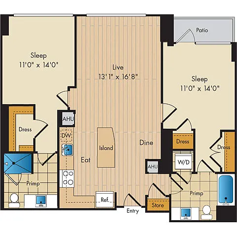 Floor plan 2 Bed 2 Bath Sig-BS3b