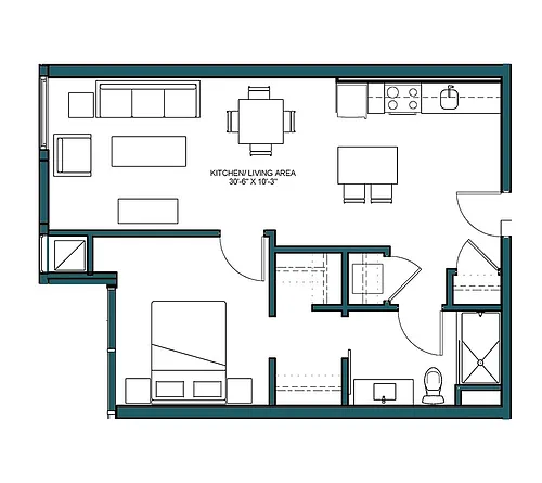 Floor plan 1 Bed/1 Bath-B1M
