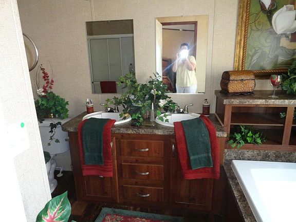 Double sink with separate walk in shower