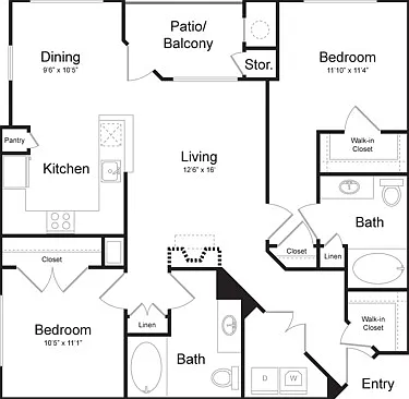 Two Bedroom Two Bath (1132 SF) Two Bedroom Two Bath (1132 SF)