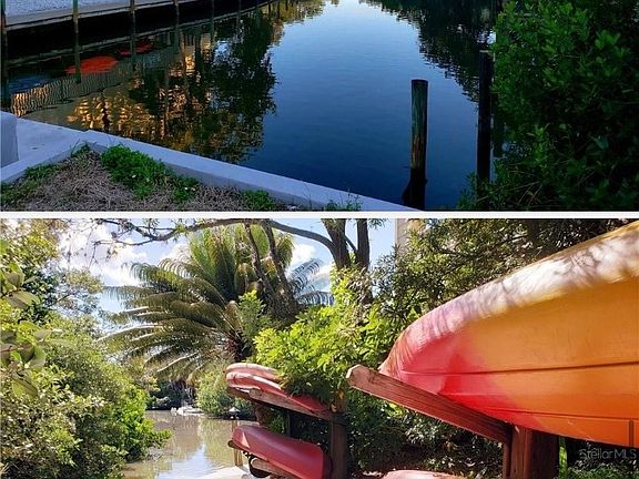 Kayak racks on the docks; view of Hudson Bayou from the docks of the property.