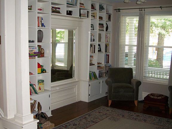 Living room with built-in bookcases