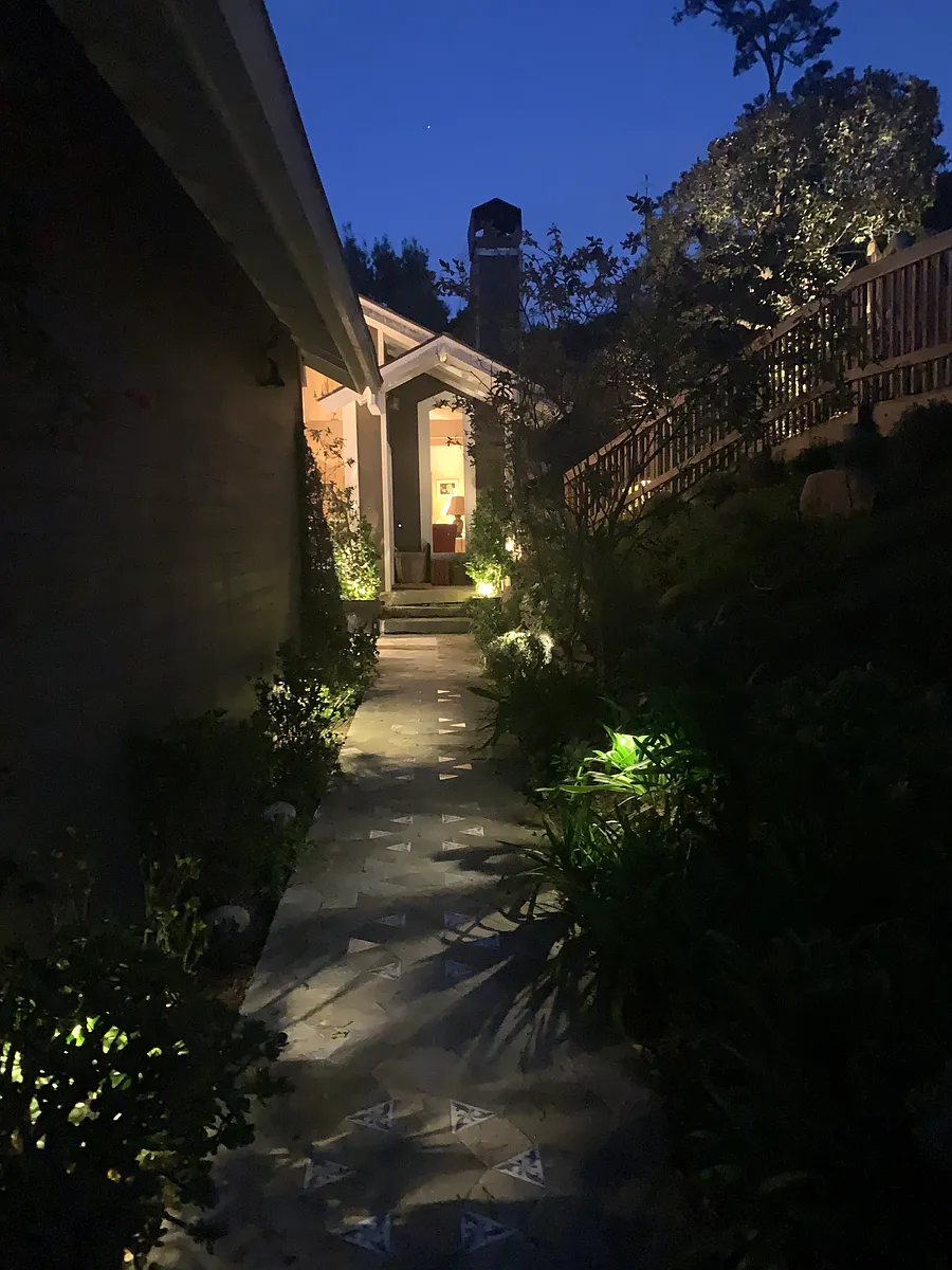 Front door walkway at dusk - Paradise Dr