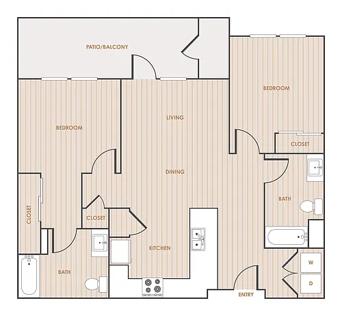 Floor plan 2 Bedroom 2 Bathroom 22E