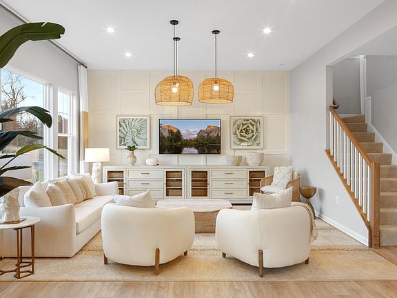 family room with stairs