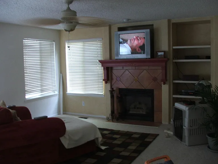 family room with gas fireplace
