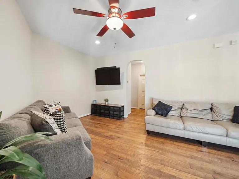 View from Bedroom door into loft/common area