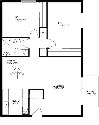 Floor plan 2 Bed 1 Bath Medium