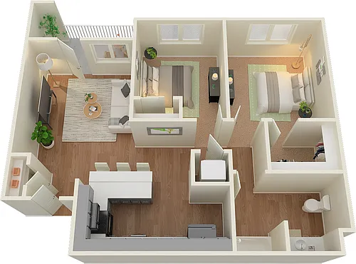 Floor plan 2 Bed 1 Bath B1