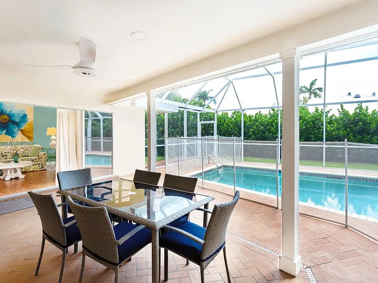 Patio table with view of pool