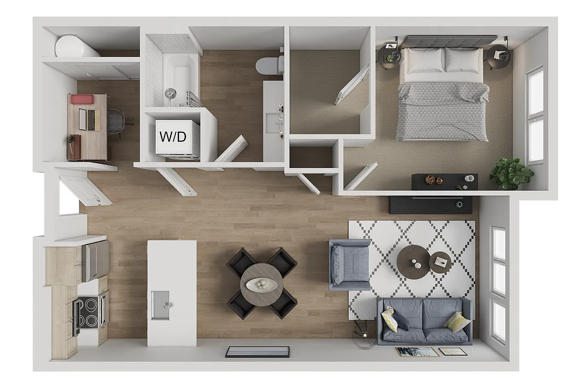 Floor plan 1x1 w/Den B