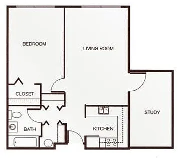 Floor plan One-Bedroom with Study