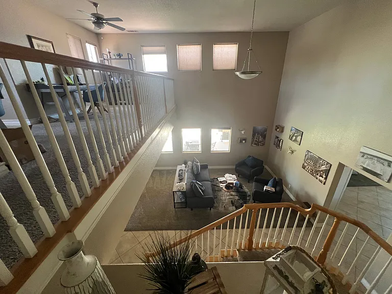 view down from mid stair landing